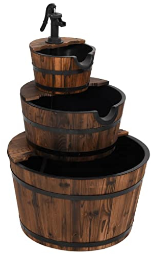 vidaXL Gartenbrunnen mit Pumpe, Brunnen mit Holzrahmen, Wasserbrunnen für Gartendekoration, Wasserfontäne Zierbrunnen, Massivholz Tanne