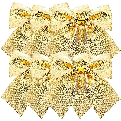 MAGICLULU 12 Stück Weihnachtsbaum-Schleifen-Ornament Goldene Weihnachts-Baumschleifen Für Weihnachtsbaum-Geschenkbox-Girlande