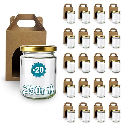 Espirito Rebelde 20 barattoli in vetro vuoti con coperchio, 250 ml + scatola | marmellate, conserve, miele | souvenir di nozze