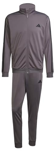 adidas Herren SPORTSWEAR BASIC 3 STRIPES TRICOT TRACKSUIT, Grey Strata, XXL
