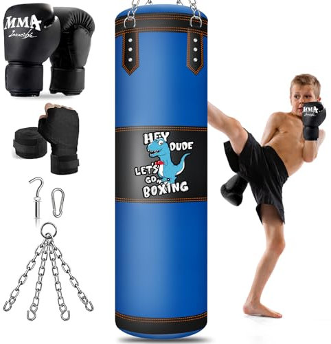 YORWHIN 2.7FT Kids Punching Bag Set, Oxford Boxing Bag for Kids, Hanging Punching Bag with 6OZ Gloves, Heavy Boxing Bag Kit for Youth Boxing MMA Kickboxing Karate Muay Thai Training Equipment