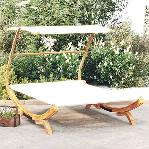 Faroom Tumbona para 2 Personas con Dosel de MaderaTumbona Doble con Toldo Cama de Jardín Tumbona de relajación Tumbona Jardín Patio Terraza Piscina 165 x 203 x 138 cm Crema