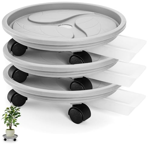 Nagpew 3 Pack Plant Caddy with Wheels, 12 Inch Heavy Duty Planter Pallet with Drainage Tray, Round Planter Pot Stand Dolly Casters Rolling Mover for Indoor Outdoor, Garden, Balcony