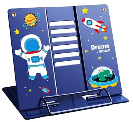 SHUOHONG Atril para Libros de Metal Plegable, Ajustable para Soporte Libros con 6 Alturas Ajustables, Soporte Libros para Leer para Partituras, Discursos, Libro Texto, Ipad, Recetas (Azul)