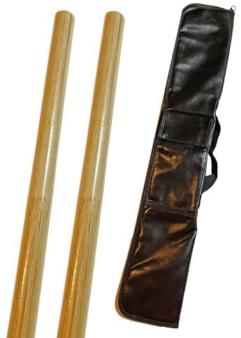 TEKKA BUDO 2er Set Escrima Stock Rattan mit Waffentasche - Stick 65 cm Holz hell - Glatt geschliffen ohne Außenschale, Kali Arnis