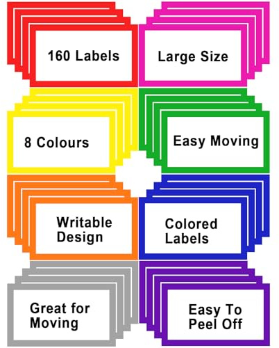6 x 4 inch Large Moving Labels for Boxes, Blank Moving Boxes Labels Stickers, 160pcs 8 Color Coded Moving Stickers Packing Labels Stickers for Home Organization Projects, Kitchen, Storage Bins