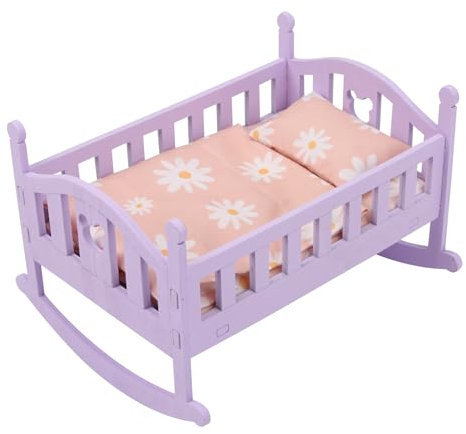 Gwezmxs Puppenwiege Holz, Puppen Wickeltisch, Puppenbettwäsche, Puppenhaus Möbel Zubehör mit Puppenbett + Steppdecke, 20 x 13 cm, Doll House Bed