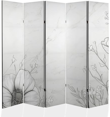 Inramat koncept – Paravent rumsavdelare trä 225 x 172 cm, 5 delar på båda sidor, insynsskydd