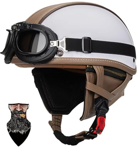 HALYING Mofa Helm Halbschalenhelm Retro ECE-zertifizierter | ABS-Motorradhelm mit EPS-Polsterung | Schnellverschluss, abnehmbarem Nackenschutz | Für Chopper, Roller, Cruiser Herren/Damen