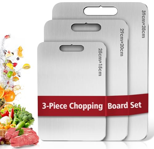 3 Piezas Tabla de Cortar de Titanio, 316 Tabla de Cocina Acero Inoxidable, Cutting Board de Grado Alimenticio de Doble Cara, para Cortar Carne Frutas Verduras, (39 * 28 cm +29 * 20 cm+ 25 * 15 cm)