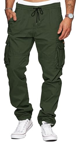 TARAINYA Chino-Twill Pantalon Cargo Homme Long | 97%Baumwolle,3%Elasthan;Baggy;elastischer Bund mit Kordelzug;2 Seitentaschen mit Druckknopf; lässig;Outdoor