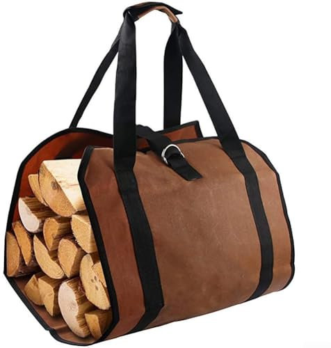 Sac de transport de bûches en toile imperméable et résistant aux taches conçu pour un transport facile du bois de chauffage (marron)