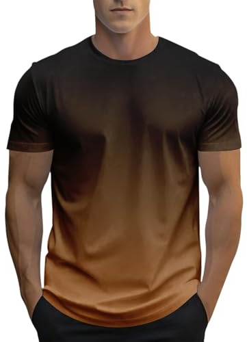 Bastwahl t Shirt Long Homme, T Shirt Homme Coton Leger Manches Courtes Col Rond Basique Haut Décontracté pour Été Soft Classiques Oversize Tops XXS-6XL Coffee XL