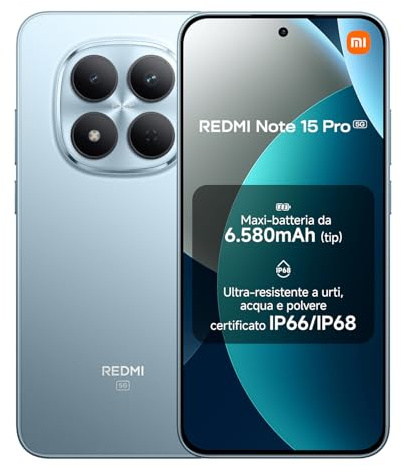 XIAOMI Redmi Note 15 Pro 5G, Smartphone 8+512 GB, Massive 6580mAh Battery, IP66/IP68, New 200MP Camera, 6.83 AMOLED Display, Glacier Blue, Warranty 2 years, Charger Not Included