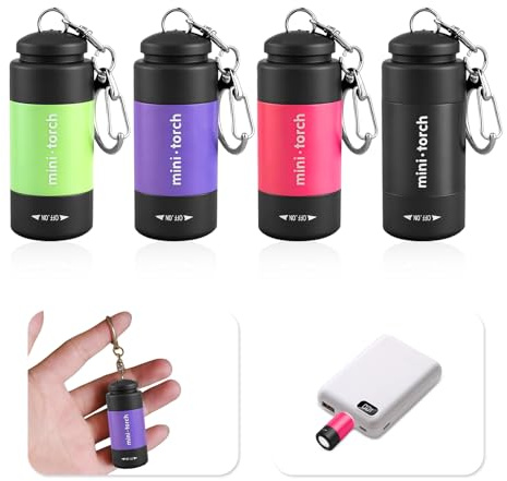 flintronic 4-pack mini nyckelring ficklampa, uppladdningsbar USB mini-ficklampa, bärbar fickficklampa liten ljus för utomhus camping vandring och nödbelysning, 4 färger