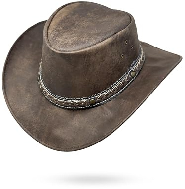 Lederhut Wickelhut knautschbar Western Cowboy – Outdoor Hut Reiten, Wandern & Abenteuer Big Jake (DE/NL/SE/PL, Alphanumerisch, L)