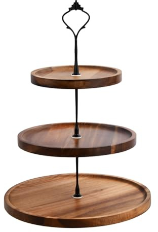 Astralong Alzata per Cupcake in Legno, 3 Livelli Alzate per Dolci e Frutta, Alzatina per Dolci con Manico in Metallo, Alzatine per Buffet, Espositore per Dessert, Torte, Feste, Pomeridiano