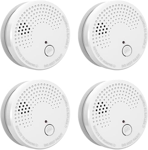 Samstealarm Smoke Detector 4 Pack Fire Alarms 9V Battery Operated Photoelectric Sensor Smoke Alarms Easy to Install with Light Sound Warning, Test Button,9V Battery Included Fire Safety for Home Hotel