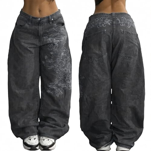 EMMIOL Women's Low Waist Baggy Jeans, Y2K Hip Hop Boyfriend Loose Denim Pants