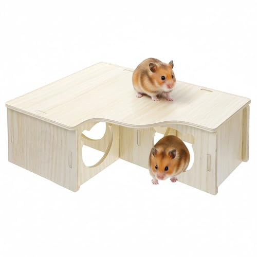 HJZHI Mångsidigt hamstergömställe och utforskningstunnel, hamsterhus med klätterstege av trä för racermöss, hamstrar, små husdjurstillbehör (H stil)
