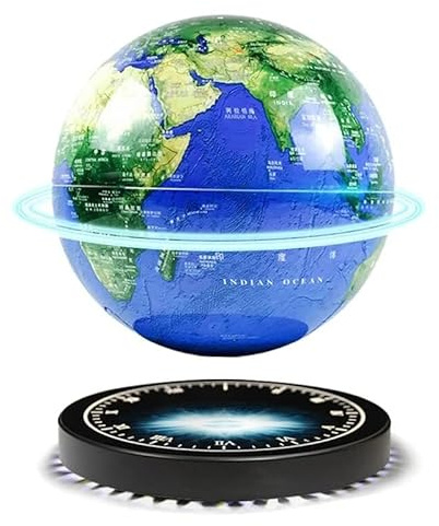 Globe terrestre à lévitation magnétique de 6 pouces avec horloge LED, décoration de bureau flottante for cadeau de bureau à domicile et accent moderne