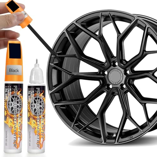 AAROVIBE Rimuovi Graffi Auto, Penna Ritocco Cerchioni Auto Nero Lucido, 2 in 1 Vernice Riparazione Graffi Cerchi, Vernice per Cerchioni Facile e Veloce, Kit Ritocco per Cerchioni in Lega (Nero)