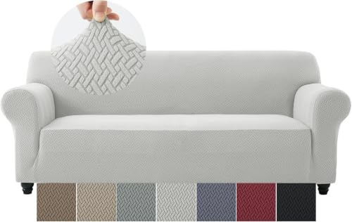 Moonlight Bedding Silver Grey Sofa Cover 3 Seater Jacquard Spandex Non Slip Sofa Cover for Dogs Pets Cats High Stretch Living Room Furniture Sofa Protector