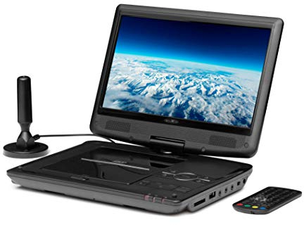 Reflexion DVD1017 Tragbarer 25,4 cm (10 Zoll) DVD-Player mit DVB-T2 HD Tuner, Fernbedienung, 12V Adapter, HDMI, USB, 230V Netzteil schwarz