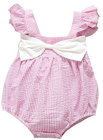 Ding-dong Baby Girl Summer Striped Triangle Romper(Pink Bowknot, 6-9M)