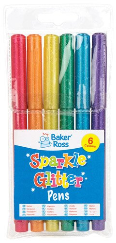 Baker Ross Colori Glitterati Luccicanti (confezione da 6)- Pennarelli a punta larga per bambini, progetti, cartoline e decorazioni.