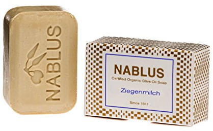 Nablus Soap Bio-Olivenölseife Ziegenmilch, PALMÖLFREI, aus extra nativem Olivenöl aus erster Pressung, unparfümiert & rückfettend, für unreine/trockene Haut und Körper, 100g