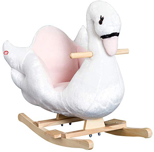 HOMCOM Kids Rocking Horse Plush Ride On Swan Toy w/Safety Seat for Toddler 18 Months +, White and Pink