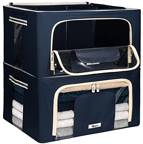 4CONVY Scatole per Armadio Rigide con Cerniera – [2024 MATERIALE AGGIORNATO] Contenitori per Armadio per Vestiti, Trapunte – Organizzatore Armadio con Struttura in Metallo Pieghevole – 2x24L