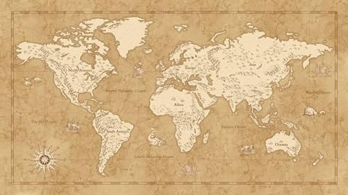 Komar Fleece fototapet – Vintage World Map – storlek: 500 x 280 cm (bredd x höjd) – karta, världskort, barnrum, tapet – IAX10-0027