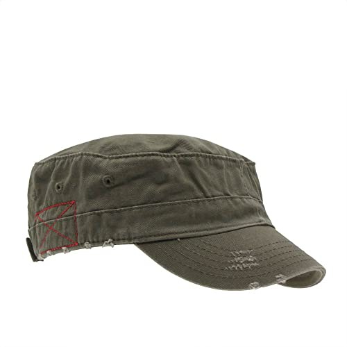 Washed Cotton Distressed Cadet Hat Military Army Cap (Olive Green)