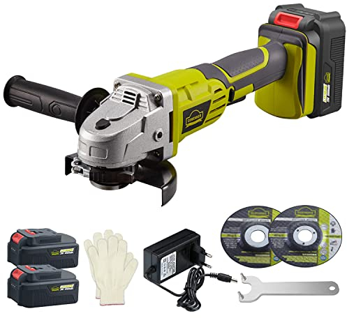 DEWINNER Winkelschleifer, Akku Winkelschleifer, Ø115 mm, 2 x Akku 3 Ah, Hilfsgriff, Schnellspanner, Schnellladegerät, 2 Schleifscheiben zum Schleifen, Schneiden und Polieren