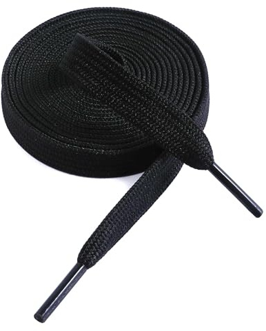 VSUDO Cordones de Zapatos Planos 9mm de Tejido Fino - Cordones Dobles para Zapatillas y Zapatos Deportivos (1 Par-Negro-100cm)
