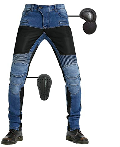 SHUOJIA Jeans Da Moto Da Donna Da Uomo, Pantaloni Protettivi Da Moto, Pantaloni Di Jeans Traspiranti, Jeans Da Moto Alla Moda, Imbottiti E Imbottiti Rinforzati (Blue,XL)