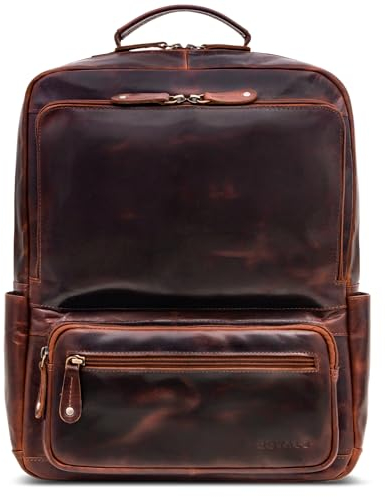 ROYALZ 'Brooklyn' großer Echtleder Rucksack Herren Damen mit Laptop-Fach 14-15.6 Zoll - XL Lederrucksack ideal als Leder Laptoprucksack für Schule Uni Büro Arbeit Freizeit, Farbe:Roma Cognac Braun