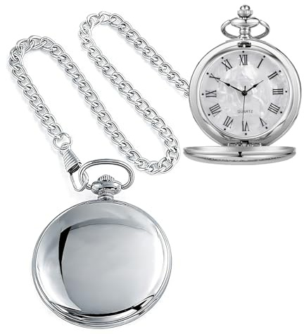 Alwesam Smooth Quartz Pocket Watches Round Roman Numbers with 37cm Chain Christmas Birthdays Best Gifts Father Days