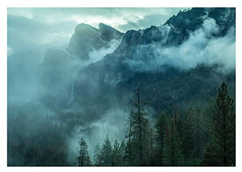 WallArena - Vlies Fototapete Wald Nebel Landschaft Bäume Grün Natur Panorama 368x254 cm - Fototapeten - Tapeten - für Wohnzimmer Schlafzimmer - Vliestapete Wandtapete Tapete 3D Effekt- inkl. Kleister