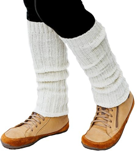 Magical Shoes Calentadores de piernas de lana merino para mujer, calentadores de piernas de lana merino, calentadores de pantorrilla para invierno, Blanco, Talla única