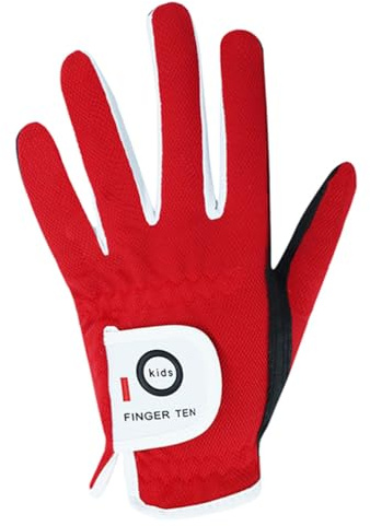 Golfhandschuhe für Kinder, Jugendliche, Kleinkinder, Jungen und Mädchen, 1 Stück, linke Hand, atmungsaktive Mikrofaser, Synthetik, Rechtshänder, Golferhandschuh für Alter 4–13 Jahre, Rot, Größe L