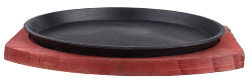 OFFSCH Plancha Gruesa de Hierro Fundido Sartén para Fajitas con Bandeja Placa de Cocción Antiadherente Placa de Barbacoa Redonda para Cocina de Gas de Inducción