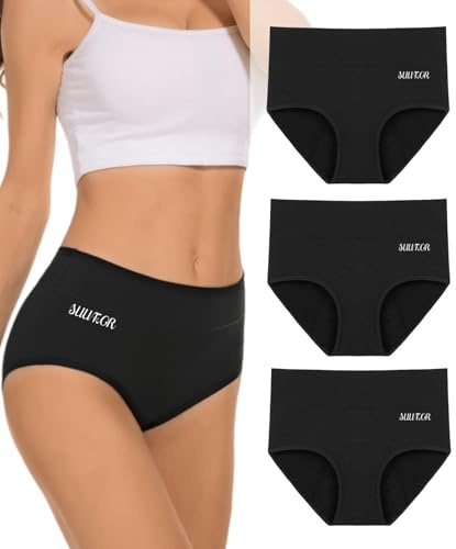 SUUFOR Mutande Mestruali Donna 60ML, Mutanda Mestruale ad Alta Assorbenza, Cotone Vita Alta Slip Mestruali Donna (3 Pezzi) M