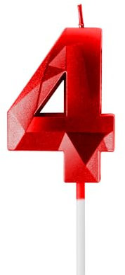 4th Birthday Candles for Cake,Red Number 4 Candle Decorations Birthday Party,3D Design Birthday Candle for Girls Boys 4th Birthday Theme Anniversary Supplie Decorations