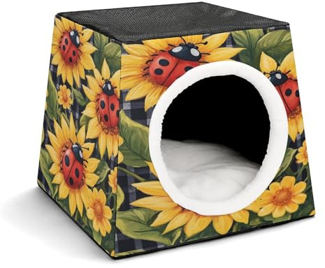 Ladybugs and Sunflowers Pet Sleeping House Pets Nest Foldable Warm Cave with Pad Bed for Dogs Cats