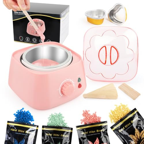 LWMTT Kit Ceretta Brasiliana 500ml Scaldacera Professionale Elettrico con 400g Perle di Cere, Scalda Cera per Ceretta Viso, Sopracciglia, Bikini e Corpo Cera Brasiliana Kit Completo - Rosa