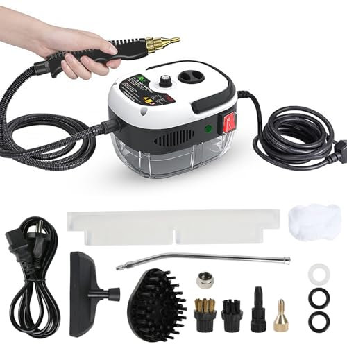 Vaporeta Limpieza Hogar - 2500W Limpiador de Vapor de Mano de Alta Presión, Vaporeta Limpieza Hogar Potente, Presión de Vapor Portátil con 9 Accesorios de Cepillo para Muebles de Cocina, Baño (Blanco)