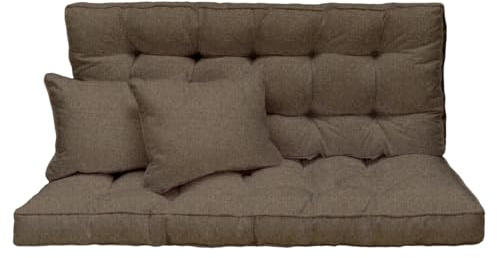 Cuscino per altalena da giardino 150x50x10 cm - Set 3 posti: cuscino seduta e schienale per altalena con tettoia – cuscini da esterno per panca da giardino, pallet europeo – Savana Scuro [133]